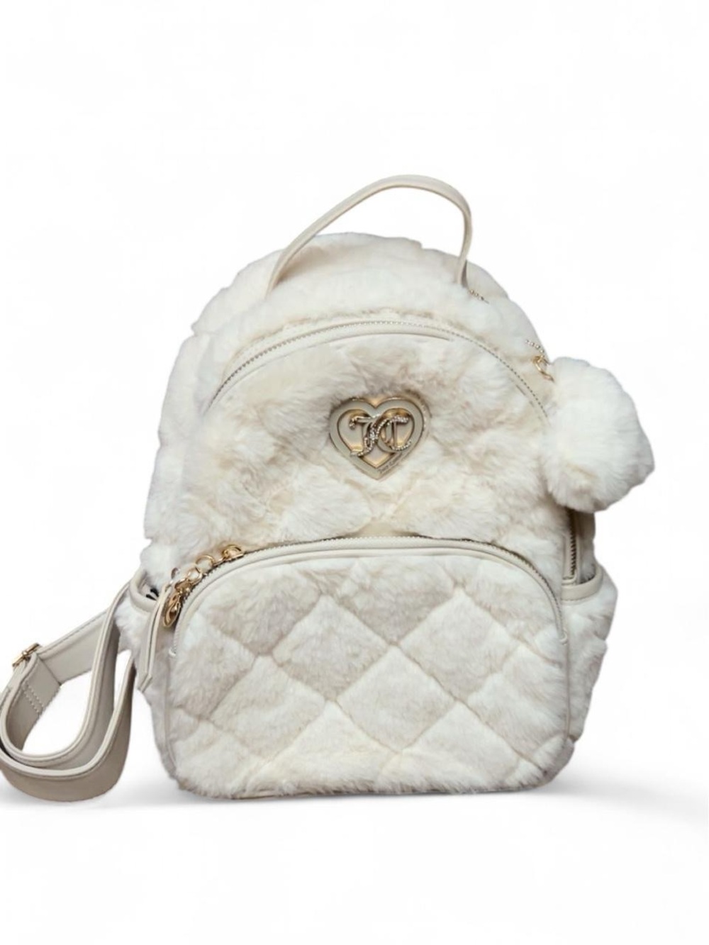 Juicy Couture Cream Faux Fur Mini Backpack Heart Charm
